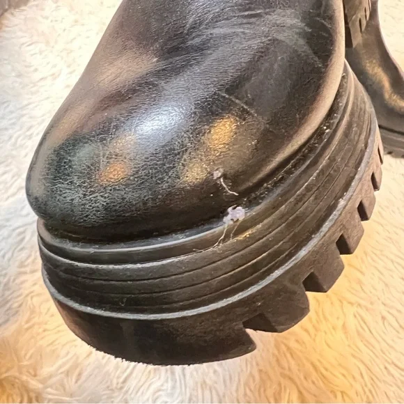 Franco Sarto black leather chunky buckle lug sole Jersey boots - Picture 6 of 9